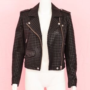 IRO Black Leather Motorcycle Jacket eyelet Branka 17s French designer sz 36 eu